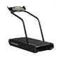 Woodway Mercury black treadmill with curved running belt, dual handrails, and digital display console on white background