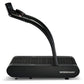 Woodway Vive black curved treadmill with digital display console and control panel, side view on white background